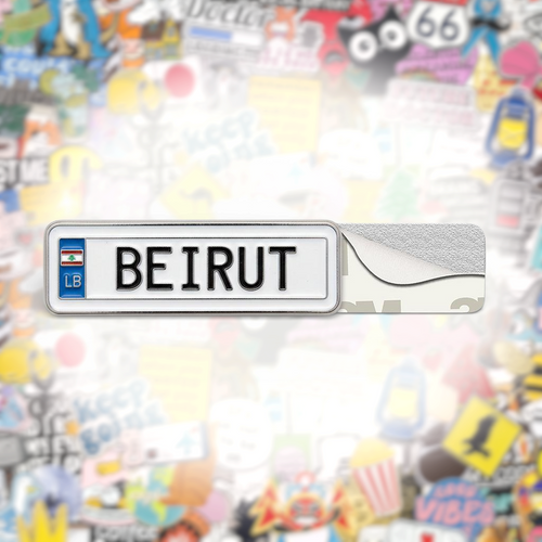 Beirut Number Plate Metal Phone Sticker With 3M Sticky Backing - StickyPins