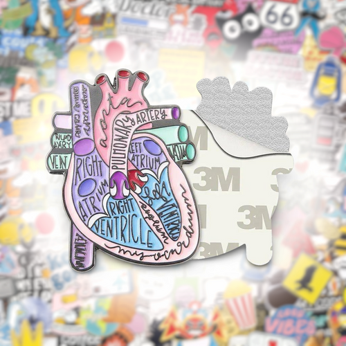 Anatomical Heart Diagram Metal Phone Sticker With 3M Sticky Backing - StickyPins